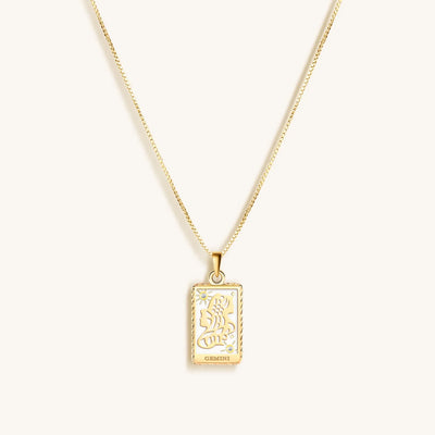 Playful Mind White Enamel Gemini Card Necklace