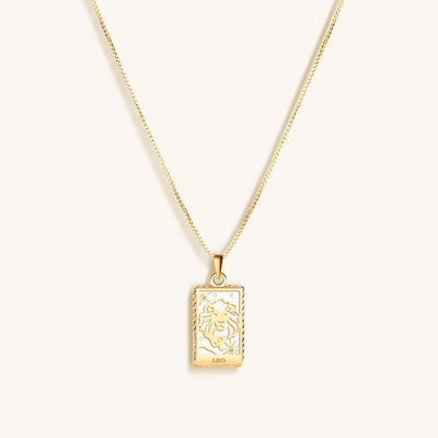 Generous Enthusiasm White Enamel Leo Card Necklace