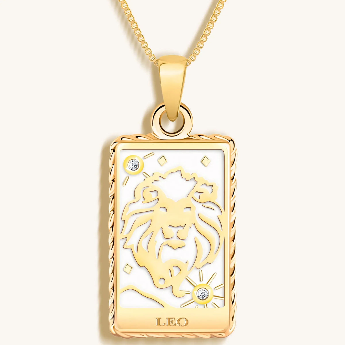 Generous Enthusiasm - White Enamel Leo Card Necklace