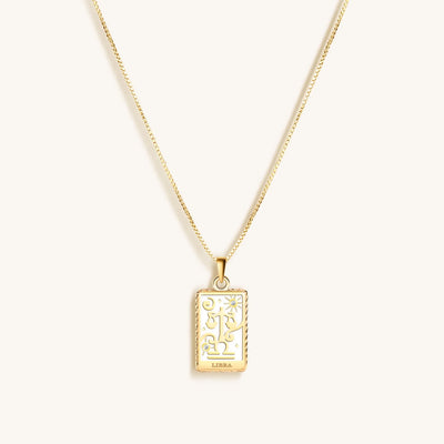 Charming Grace White Enamel Libra Card Necklace