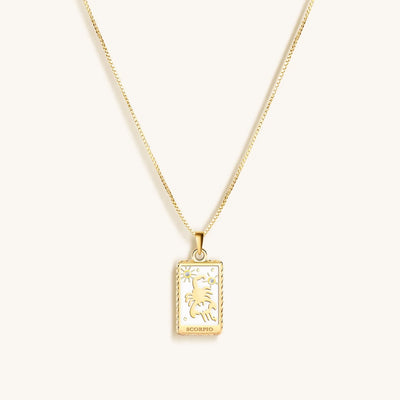 Passionate Devotion White Enamel Scorpio Card Necklace