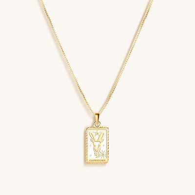 Determined Spirit White Enamel Capricorn Card Necklace