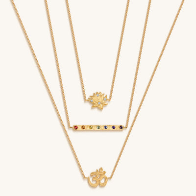 Aligned in Serenity Lotus OM Chakra Bar Triple Layer Necklace, by Karma and Luck