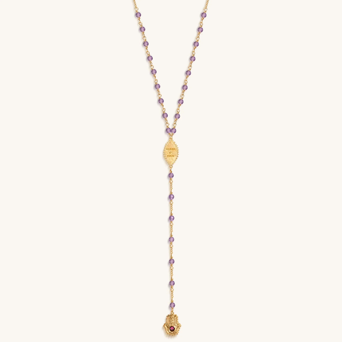 Peace of Spirit Amethyst Evil Eye Hamsa Lariat Necklace