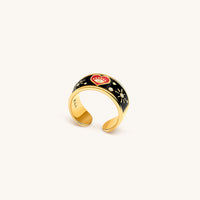 Spiritual Delight Heart Black Enamel Diamond Ring