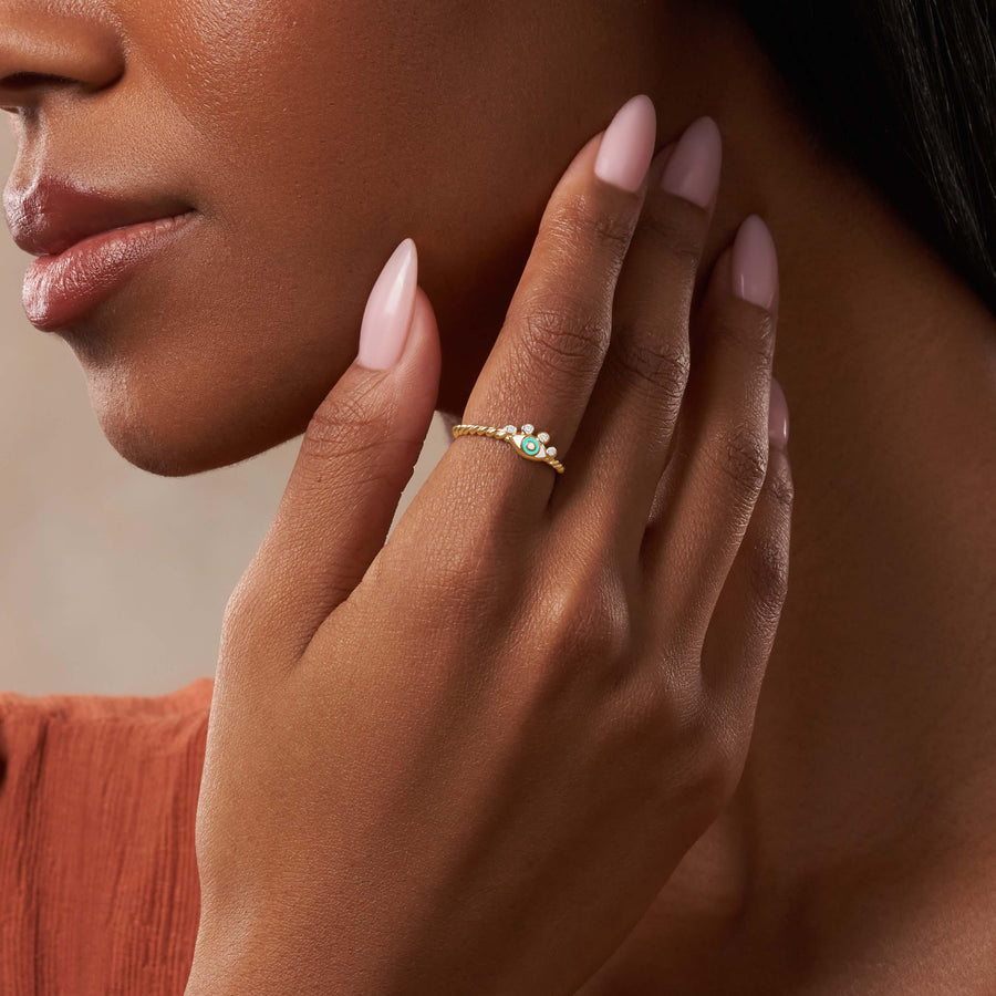 Basic Security - Gold Diamond Evil Eye Ring