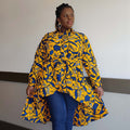 Kente African Print High Low Button up Shirt (Blue Yellow ) 1
