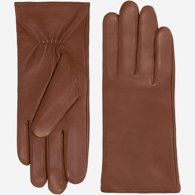 Zoey (cognac) – Sheepskin leather gloves with warm wool/cashmere lining & touchscreen function