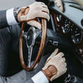 Arturo (cognac) - Hand-sewn Italian crochet driving gloves from lambskin leather 5
