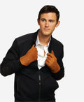 CA3121 (saddle) - Italian suede leather gloves with luxurious natural sheep fur lining 2