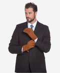 CA3633 (cork) - Handsewn Italian carpincho men’s rabbit fur-lined dress gloves 5