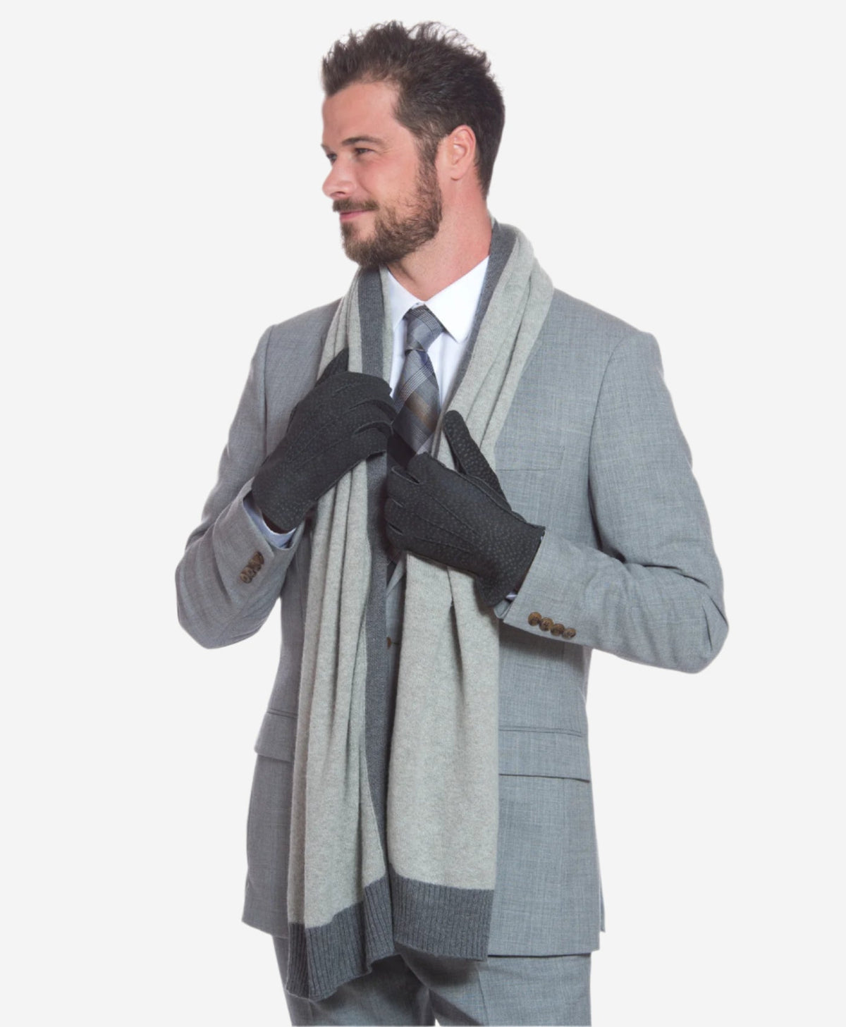 CA3633 (grey) - Handsewn Italian carpincho men’s rabbit fur-lined dress gloves