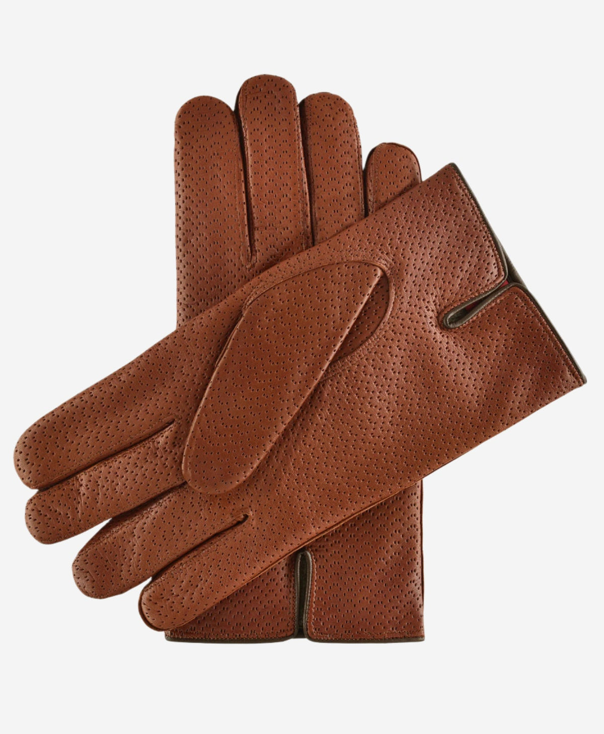CA3976 (cognac) -Men's Italian cashmere lined leather gloves with unique contrast points