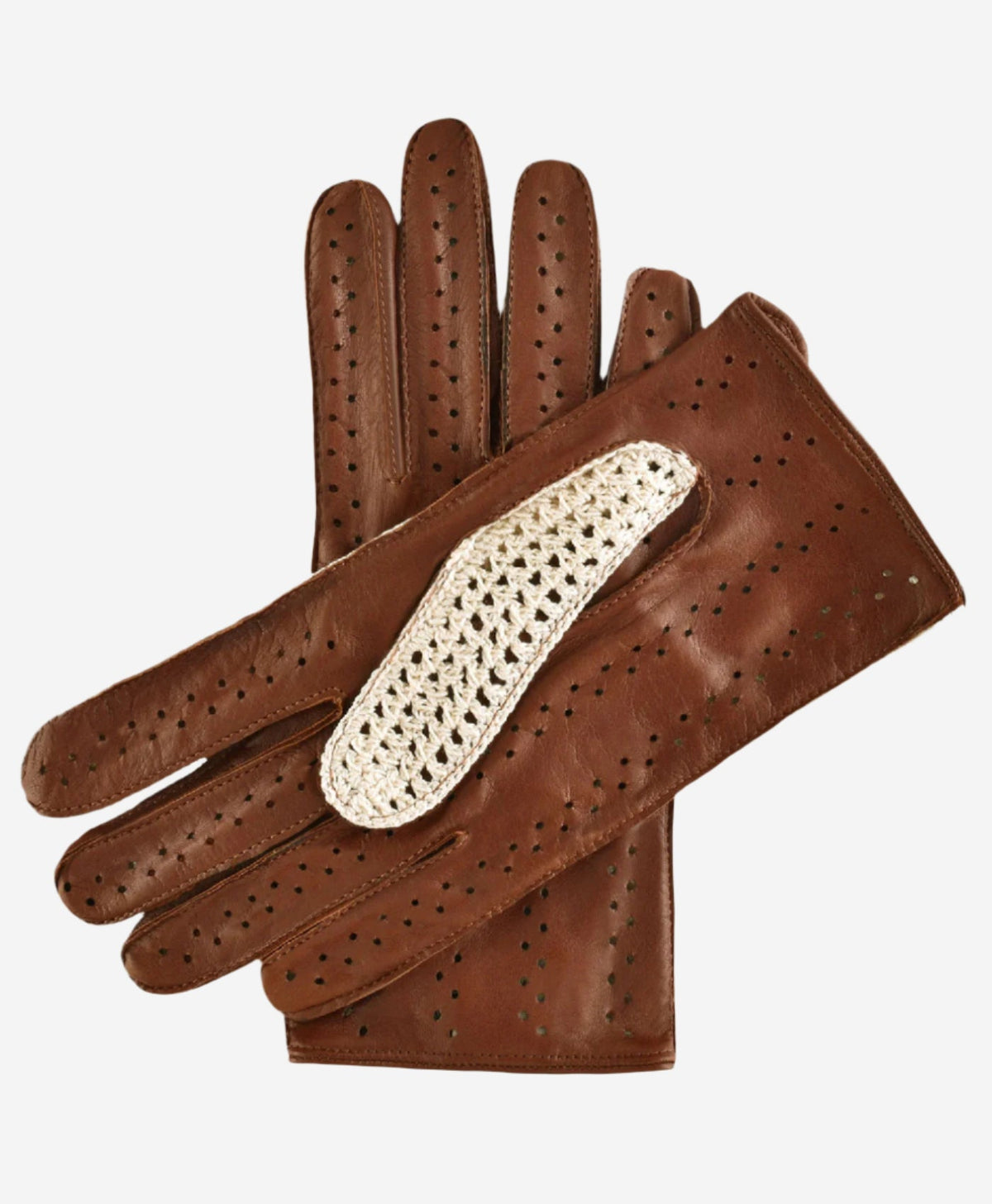 CA4916 (brown) - Handsewn Italian crochet driving gloves in lambskin leather