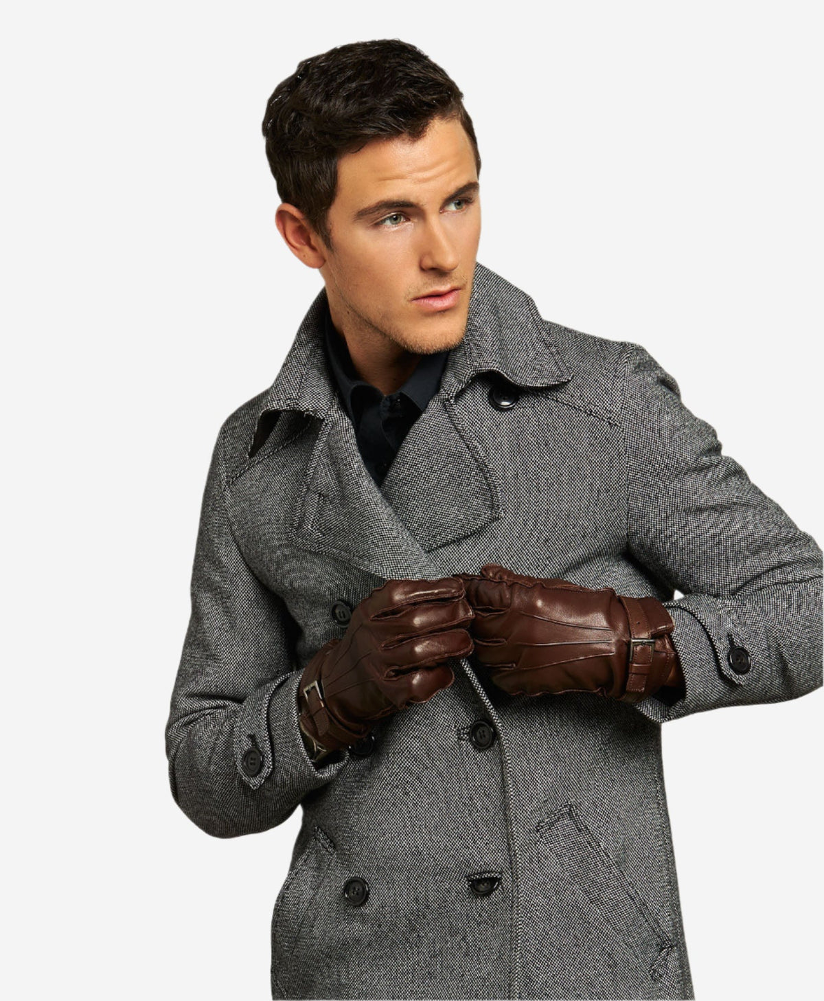 CC3239 (brown) - Men's Italian cashmere lined lambskin gloves with belt