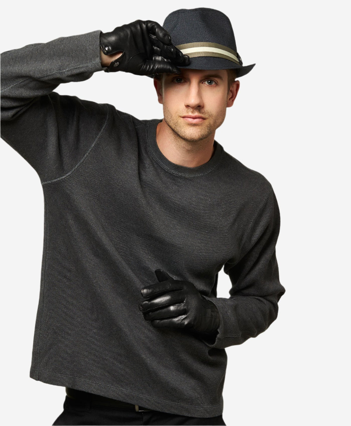 CC3341 (black) - Men's Italian cashmere lined leather gloves