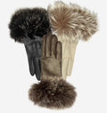 CC4066 (black) - Women’s Italian fox fur cuff cashmere lined leather gloves 5