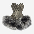 CC4066 (black) - Women’s Italian fox fur cuff cashmere lined leather gloves 2