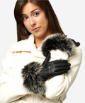 CC4066 (black) - Women’s Italian fox fur cuff cashmere lined leather gloves 3