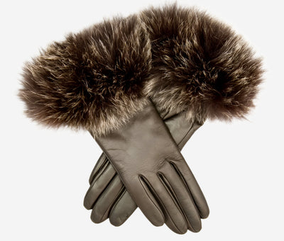 CC4066 (brown) - Women’s Italian fox fur cuff cashmere lined leather gloves, by Leather Gloves Online