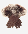 CC4066 (brown) - Women’s Italian fox fur cuff cashmere lined leather gloves 2
