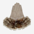 CC4066 (taupe) - Women’s Italian fox fur cuff cashmere lined leather gloves 1