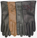 CC4101 (charcoal) - Women’s Italian cashmere lined leather gloves with floral accents 3