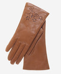 CC4101 (brown) - Women’s Italian cashmere lined leather gloves with floral accents 2