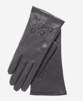 CC4101 (charcoal) - Women’s Italian cashmere lined leather gloves with floral accents 2
