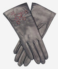 CC4101 (navy) - Women’s Italian cashmere lined leather gloves with floral accents 1