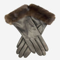 CC4127 (black) - Women’s Italian cashmere lined 4-button length leather gloves with mink cuff 2