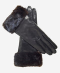 CC4127 (black) - Women’s Italian cashmere lined 4-button length leather gloves with mink cuff 1