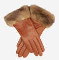 CC4127 (brown) - Women’s Italian cashmere lined 4-button length leather gloves with mink cuff 1