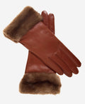 CC4127 (brown) - Women’s Italian cashmere lined 4-button length leather gloves with mink cuff 2