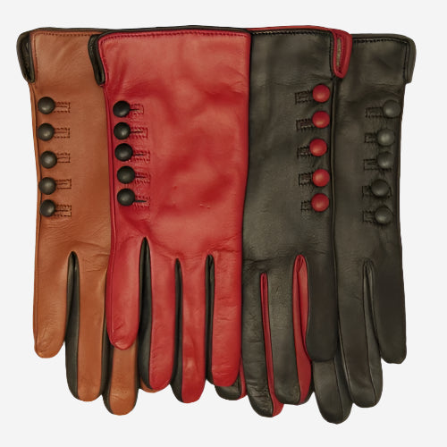 CC4213 (black/red) - Women’s Italian cashmere lined gloves with buttons