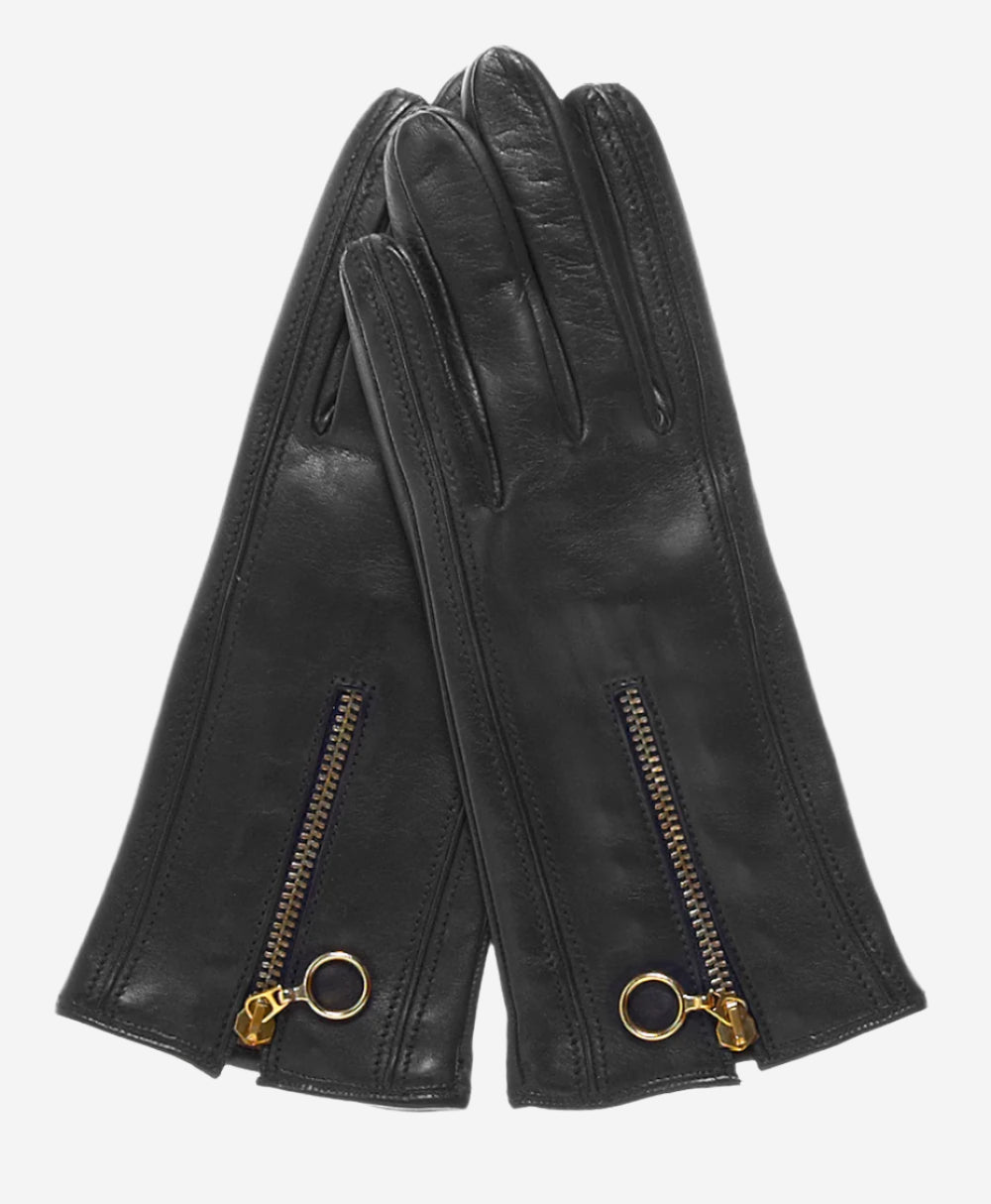 CC4243 (black) - Italian cashmere lined gloves with zippers
