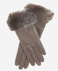 CC4514 (taupe) - Women’s Italian rex rabbit fur cuff lambskin gloves 1