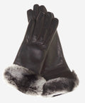 CC4516 (black) - Women’s Italian suede and Rex rabbit fur cuff lambskin gloves 1