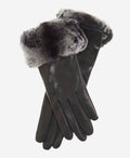 CC4516 (black) - Women’s Italian suede and Rex rabbit fur cuff lambskin gloves 2