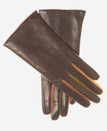 CC4585 (camel) - Women’s Italian cashmere lined lambskin gloves with colorful fourchettes 1