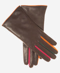 CC4585 (tangerine) - Women’s Italian cashmere lined lambskin gloves with colorful fourchettes 1