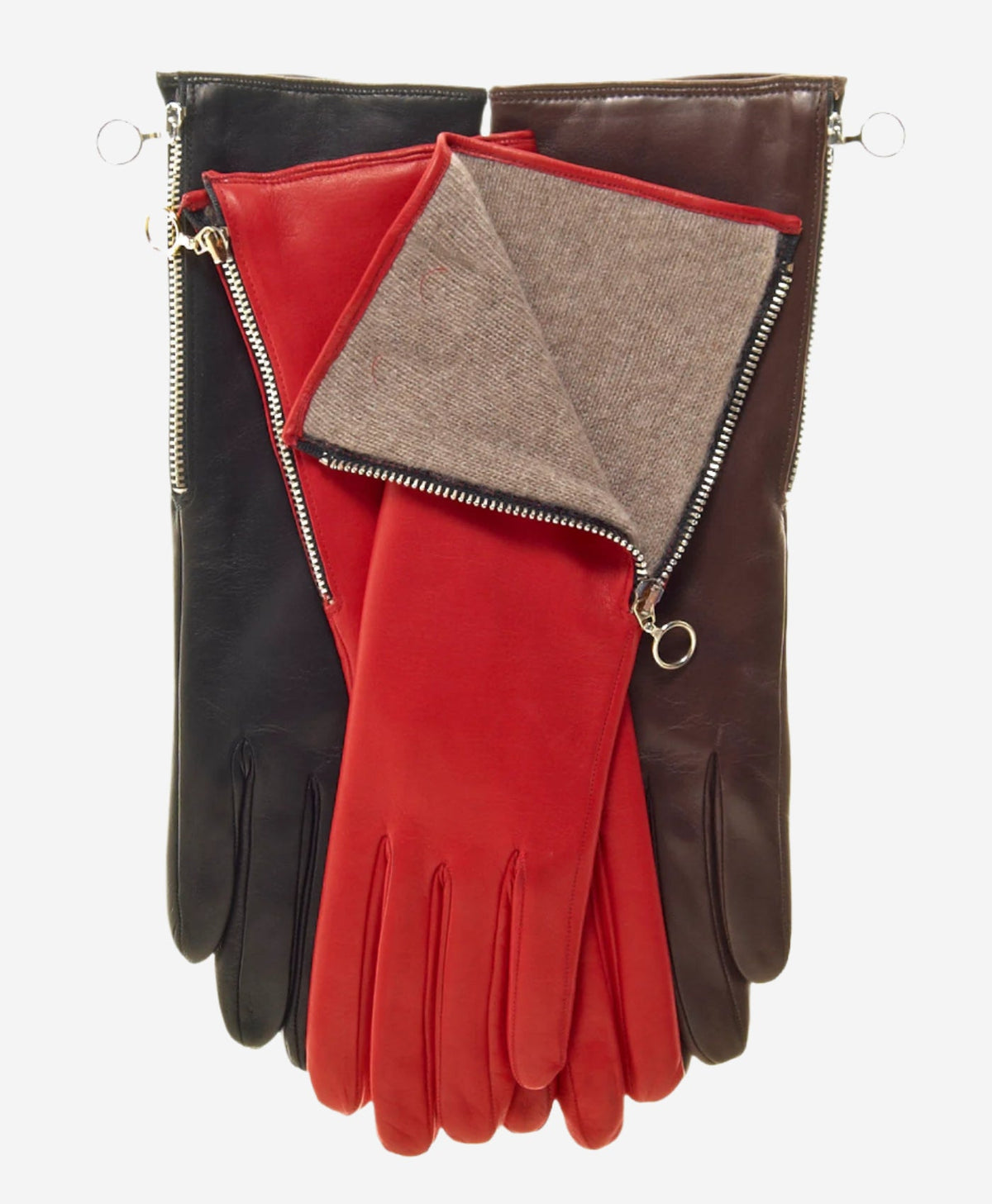 CC4879W4 (red) - “4-button length” Italian cashmere lined gloves with side zipper