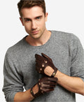 CD3501 (brown) - Men’s handsewn Italian lambskin leather driving gloves 4