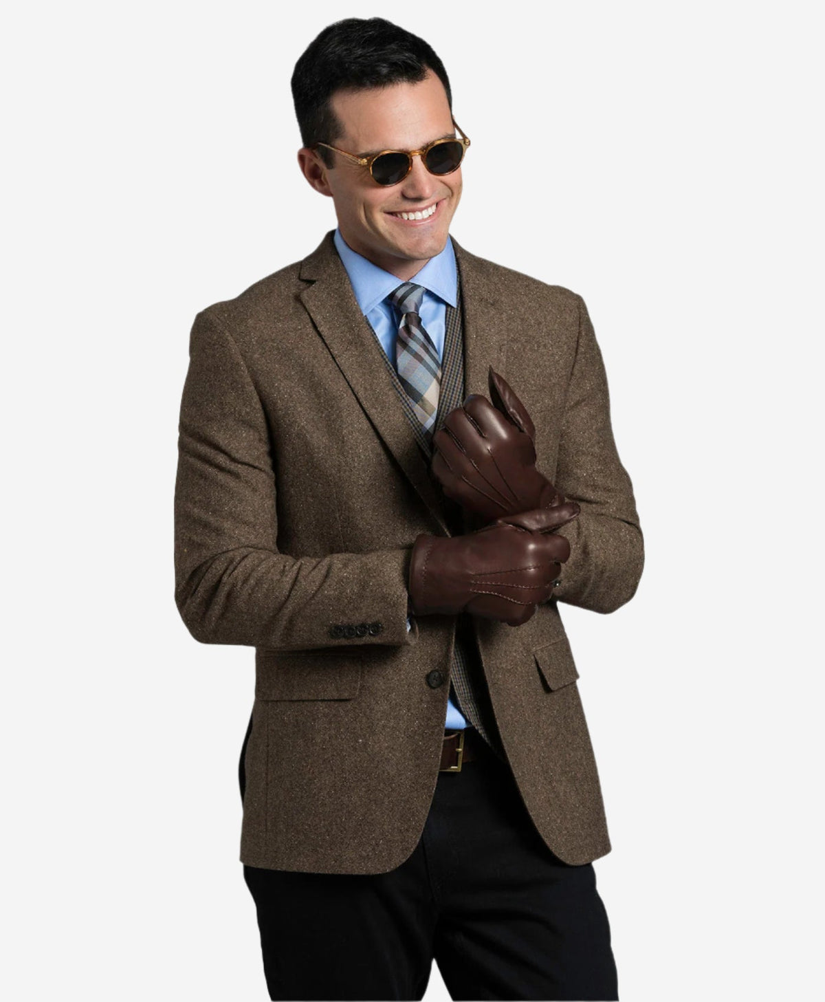 CR3103 (brown) - Men’s handsewn Italian rabbit fur gloves