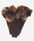 CR4347 (brown) - Women’s Italian Rex rabbit fur cuff cashmere lined winter leather gloves 1