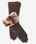 CR4405 (brown) - Women’s Italian leather winter gloves with Rex rabbit fur cuff 2