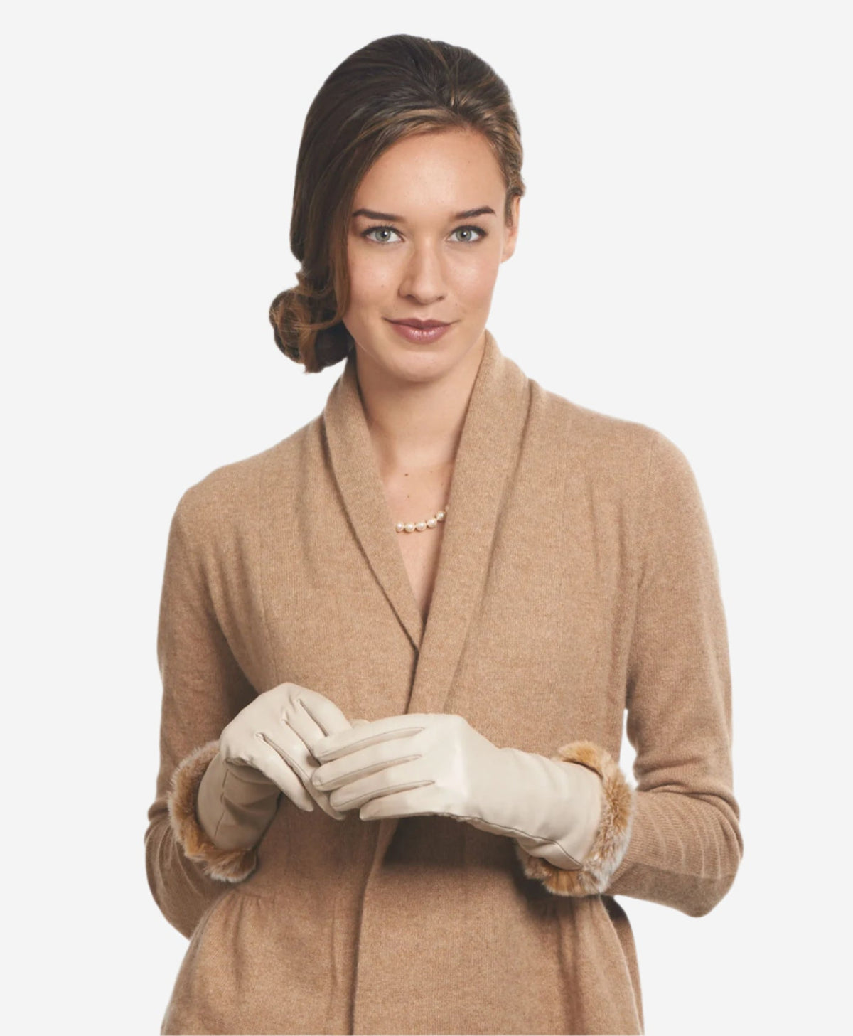 CR4405 (cream) - Women’s Italian Rex rabbit fur cuff winter leather gloves