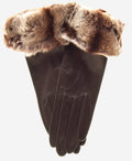 CR4405 (brown) - Women’s Italian leather winter gloves with Rex rabbit fur cuff 1