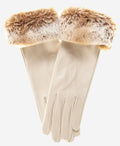 CR4405 (cream) - Women’s Italian Rex rabbit fur cuff winter leather gloves 1