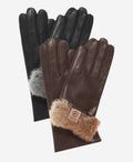 CR4606 (brown) - Women's Italian natural rabbit fur gloves 3-button length 2